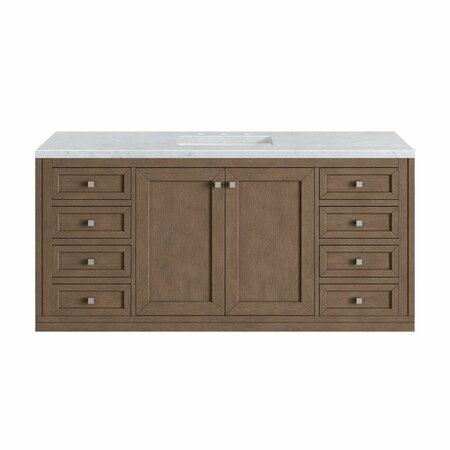 JAMES MARTIN VANITIES Chicago 60in Single Vanity, Whitewashed Walnut w/ 3 CM Carrara Marble Top 305-V60S-WWW-3CAR